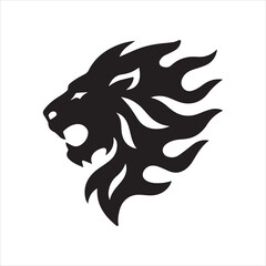 Silhouette Lion head with fire flames mane vector illustration © BISSOWJID RAY