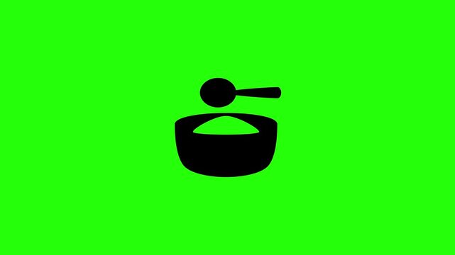 Beautiful 4K motion graphic of a warm rice porridge soup cup holding a spoon handle bouncing. Lively popup asset ideal for morning sick care diet menu.