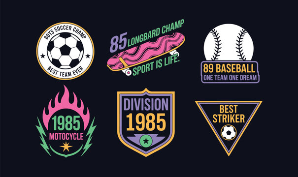 Vintage sport and colorful typography emblem set for apparel print design