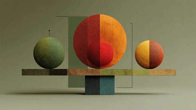 Trade-off visualization - Abstract balancing forms, conceptual compromise mapping, visual energy alignment, layered composition, minimalistic representation, expressive symbolic decision dynamics.