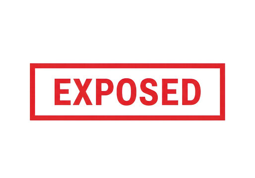Red rectangular rubber stamp with the word exposed written in bold capital letters, a clear notification or warning symbol for official documents isolated on a transparent background
