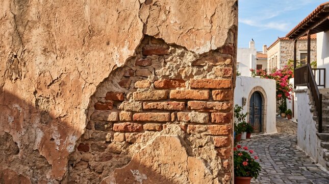 Vintage mediterranean village with stone streets and rustic charm