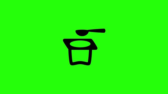 Dynamic 4K resolution asset containing a plastic yogurt product cup container with a serving spoon bouncing. Clean popup icon graphic for healthy snack diary.