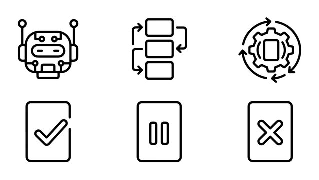 Modern AI Robot and Workflow Icons Set, Automation Process and Task Management Symbols, Technology and Business Solutions