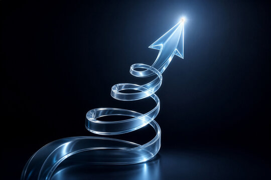 Spiraling Arrow Glass Upward in Fibonacci Sequence on Black Background