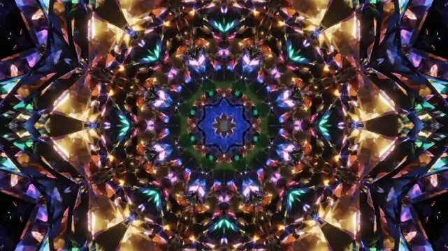 Mesmerizing Kaleidoscope of Colorful Gemstones Forming a Starburst Pattern in Motion