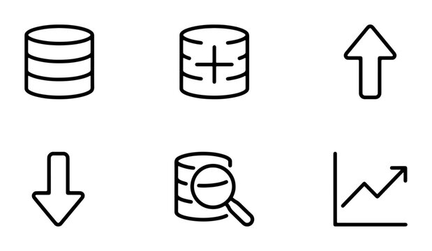 Data Icons Set: Database, Growth, Analytics, Storage, Management, Vector Graphics