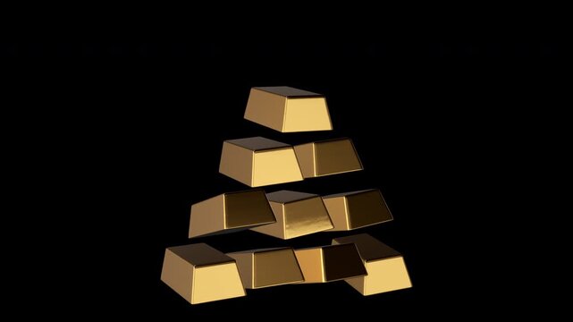 3D Falling Gold Bars Animation | Alpha channel