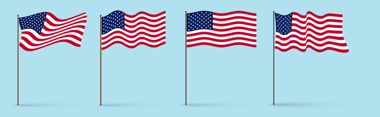 Obraz premium American flag on pole set. Simple and waving USA national symbol collection