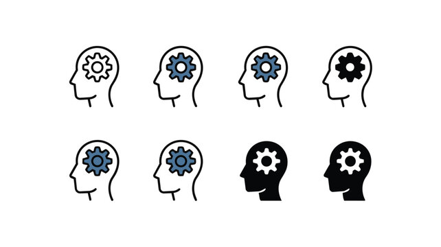 Human head profile icons with gear cog brain symbols Vector