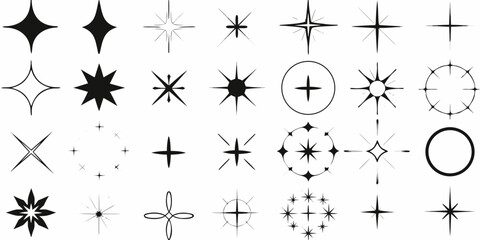 starburst and orbital icons in black and white vector style astronomy space © Dayal