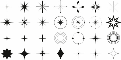 starburst and orbital icons in black and white vector style astronomy space © Dayal