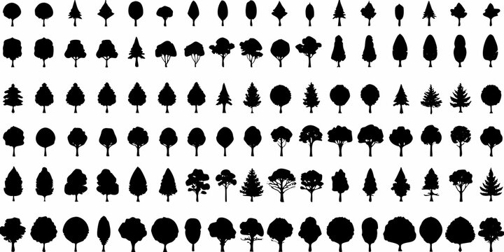 systematic grid of black tree silhouettes on white background silhouette forest nature