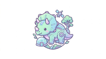 Cute Triceratops Dinosaur Illustration with Pastel Colors. © Akkun