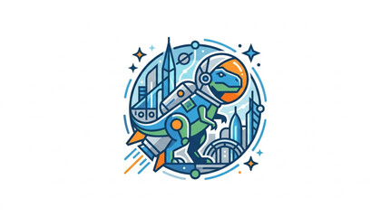Dinosaur Astronaut Exploring Futuristic Cityscape. © Akkun
