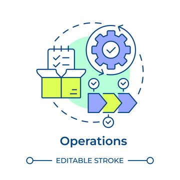 Operations multi color concept icon. Transform inputs into finished products. Value chain analysis. Round shape line illustration. Abstract idea. Graphic design. Easy to use in article