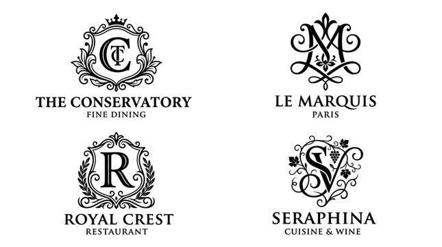 Elegant restaurant logos and crests.