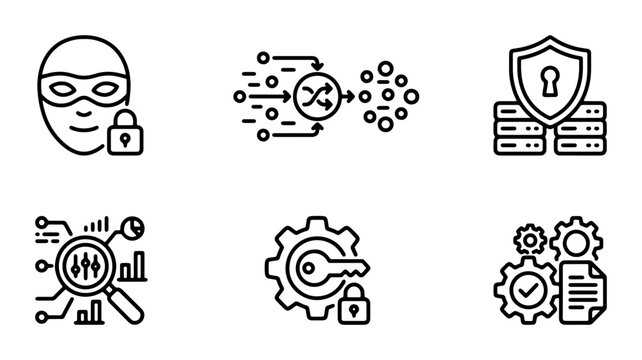 Cybersecurity Icons Set: Data Protection, Network Security, Hacker Threat, Access Control, System Audit, Digital Privacy