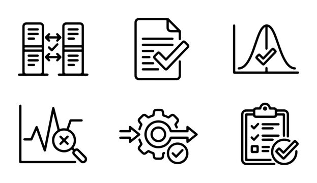 Data Analysis Icons Set, Business Process Icons, Statistical Chart Icons, Workflow Icons, Vector Graphics for Analytics and Management