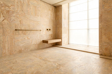 Fototapeta premium Modern bathroom shower creating minimalist interior design