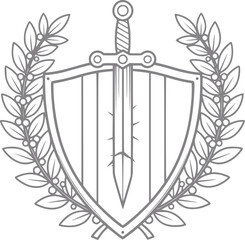 Obraz premium Heraldic shield with sword and laurel wreath emblem
