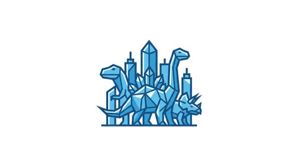 Geometric Dinosaurs and City Buildings Abstract Art. © Kakasi