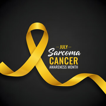 Yellow sarcoma cancer awareness ribbon on dark background for health campaign