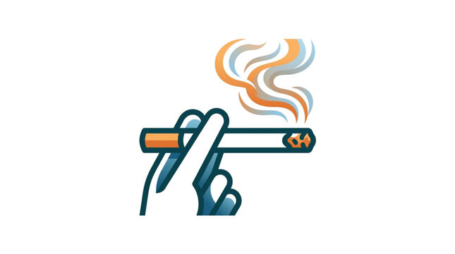 Hand holding a lit cigarette with smoke rising.