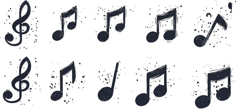 Black music notes with splatter effect