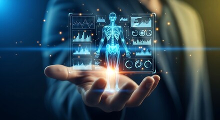 Fototapeta premium Human anatomy scan with data visualization futuristic healthcare technology concept