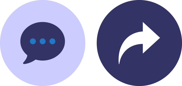 Social Media Chat Bubble and Forward Arrow Badge Icon Set for Web and App Interface Vector Designs