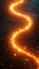 Obraz premium Fiery golden nebula stream with tiny stars, flowing through dark cosmic space. Light trail creates mystical energy path, brilliant glow in universe.