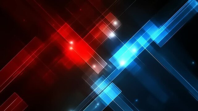 Abstract digital image with red and blue glowing geometric shapes on dark background
