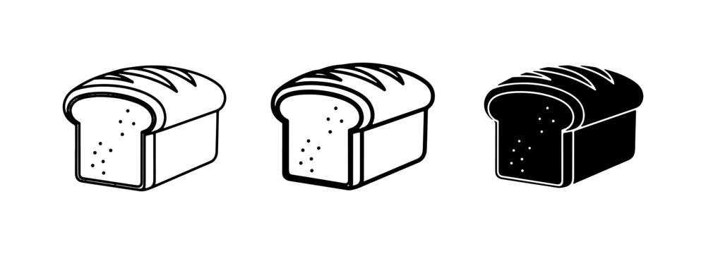 Loaf Bread Icons, Bakery Food Graphics, Simple Slice Bread Vector Set
