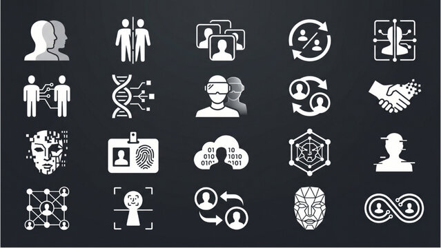 Duplicated Avatars and Virtual Twins with Synthetic Identity Symbols and Replicated Profile Futuristic Vector Pack
