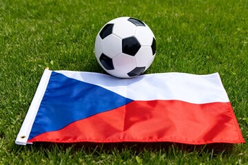 Naklejka premium Czech Flag and Soccer Ball on Green Grass