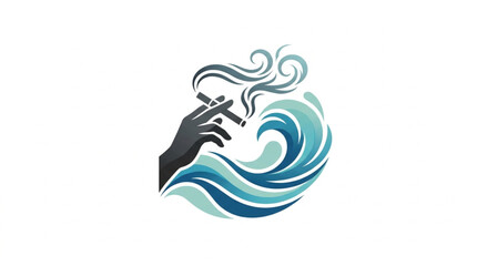 Obraz premium Hand holding cigarette with smoke forming ocean waves.