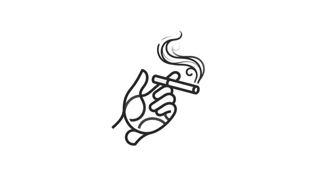 Hand Holding a Smoking Cigarette Line Art Illustration.