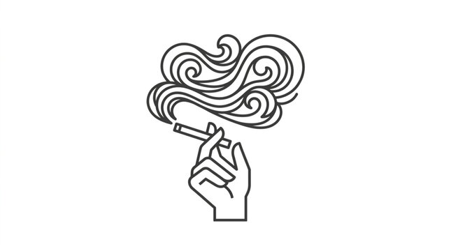Hand Holding Cigarette with Swirling Smoke Illustration.
