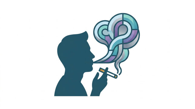 Man Silhouette Smoking Cigar Exhaling Colorful Smoke.