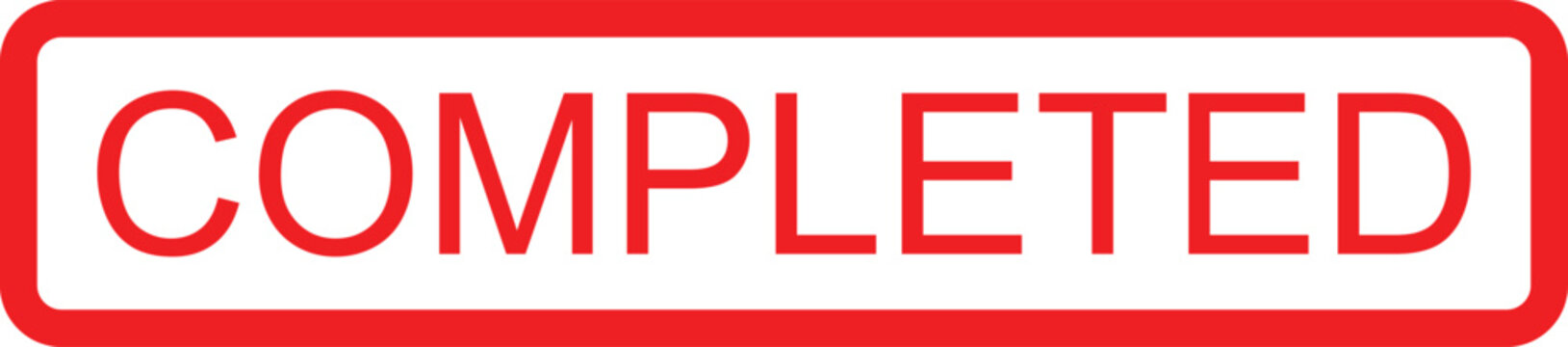 Red completed rubber stamp vector icon, rectangular finished task mark, professional business status sign for project management and document verification
