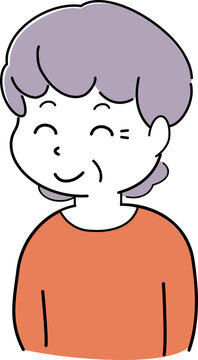 ニコニコ笑う女性のシンプルイラスト（おばあさん・中年女性・シニア・表情・人物素材） / Simple Illustration of a Smiling Senior Woman
