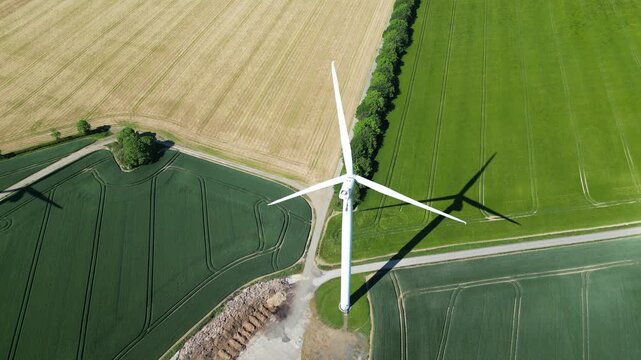 aerial view of Lissett Airfield wind farm. industrial wind turbines producing green clean renewable energy  in East Riding of Yorkshire