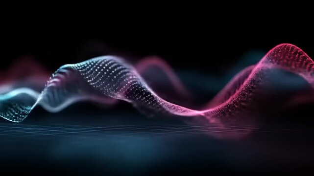 Abstract wavy lines in blue and pink tones, with a grid, on a dark background