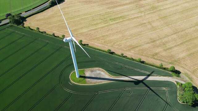 aerial view of Lissett Airfield wind farm. industrial wind turbines producing green clean renewable energy  in East Riding of Yorkshire