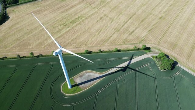 aerial view of Lissett Airfield wind farm. industrial wind turbines producing green clean renewable energy  in East Riding of Yorkshire