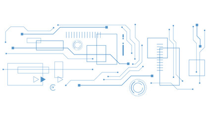 Electronics board. Circuit board electronic hi tech pattern. Vector abstract computer chip. Blue monochrome background. © Butterfly