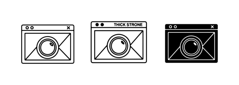 Web Browser Window Icons, Camera Lens, Eye Symbol, Vector Set
