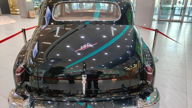 Russia, Samara. March 7, 2026. A ZIS-110 government limousine on display at the El Rio shopping center.