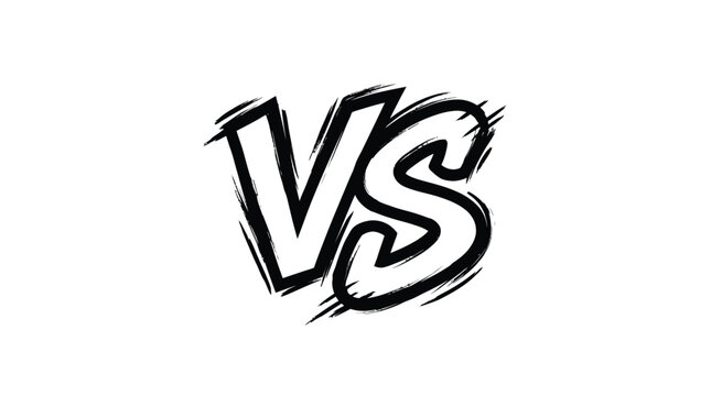 Bold black and white versus text logo with brush stroke texture on a clean background